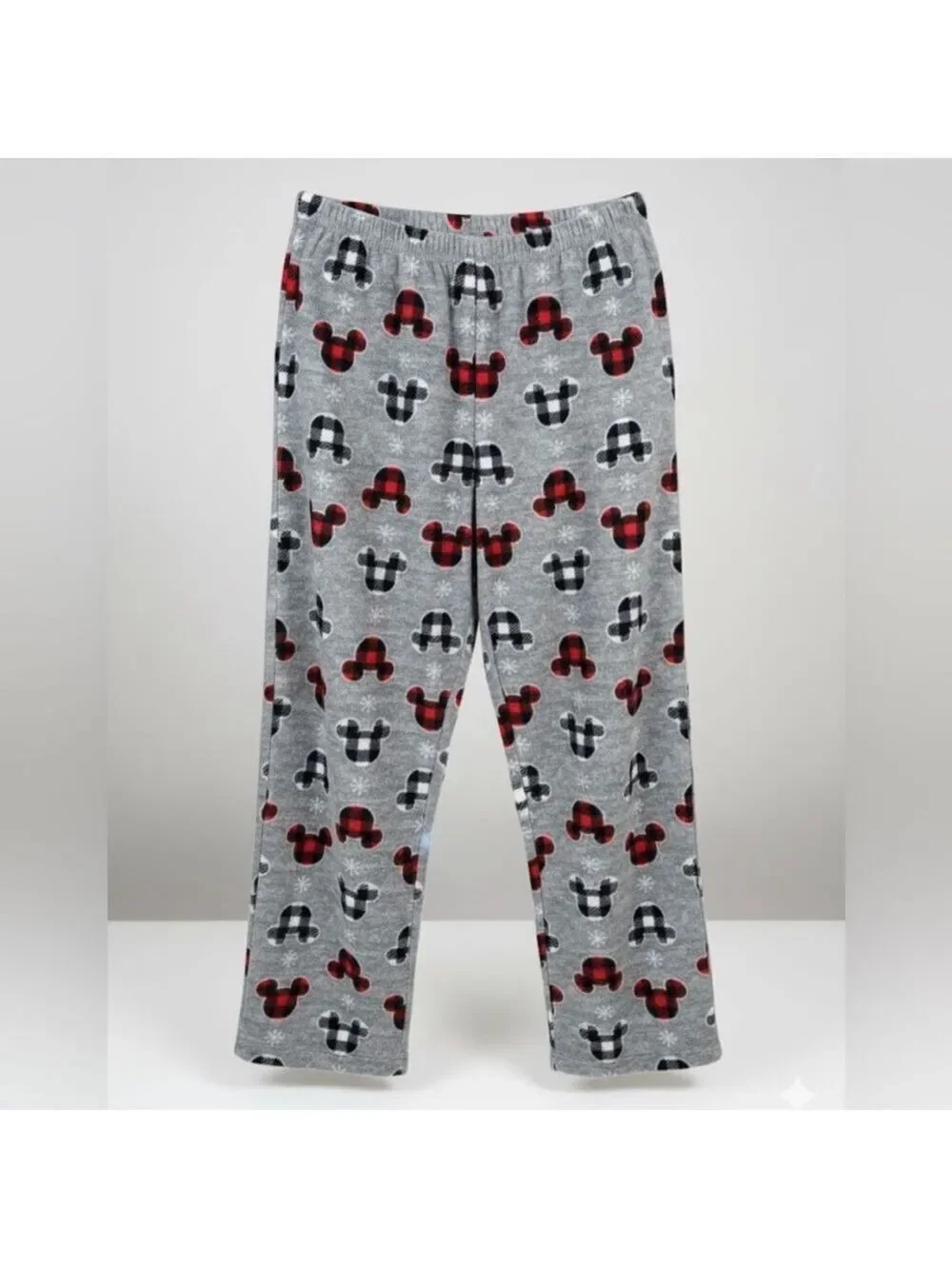 Disney Mickey Mouse Grey Buffalo Plaid Fleece Pajama Pants Large